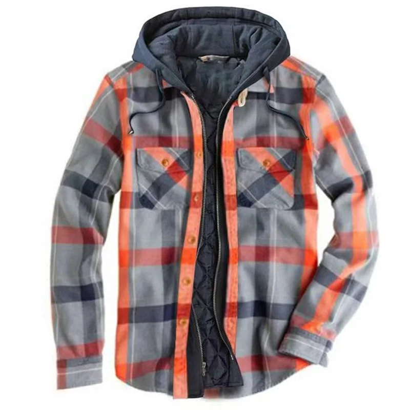 Mens Winter Plaid Thick Casual Jacket-barclient