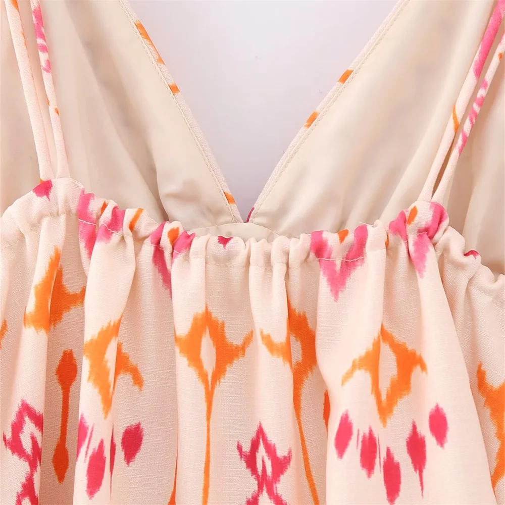 Women's Fashion Versatile Sexy V-Neck Sleeveless Embroidery Beaded Print Short Top