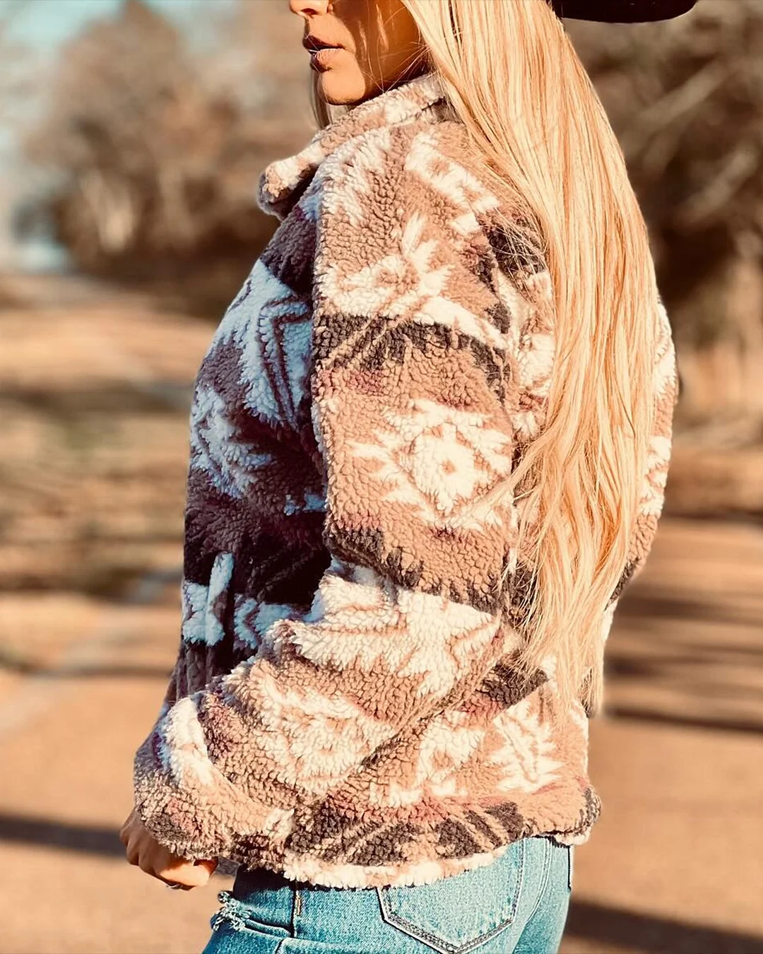 Women's Lapel Button Print Jacket