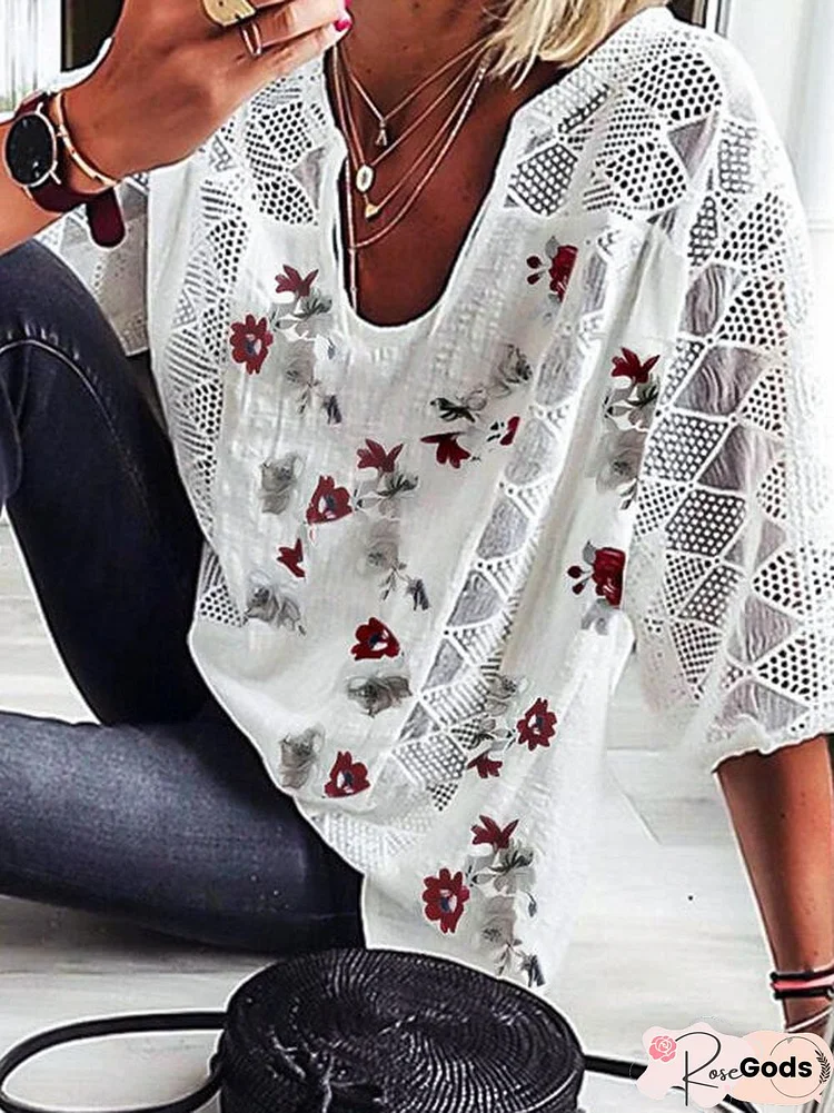 Cotton-Blend Half Sleeve Casual Blouse