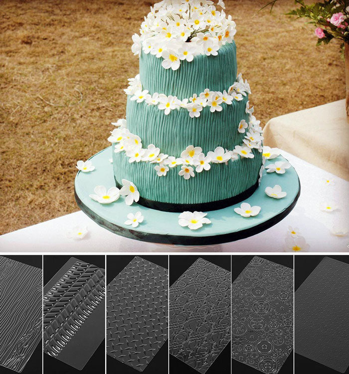6Pcs Plastic Textured Fondant Mat Wood Texture Embossing Cake Mould