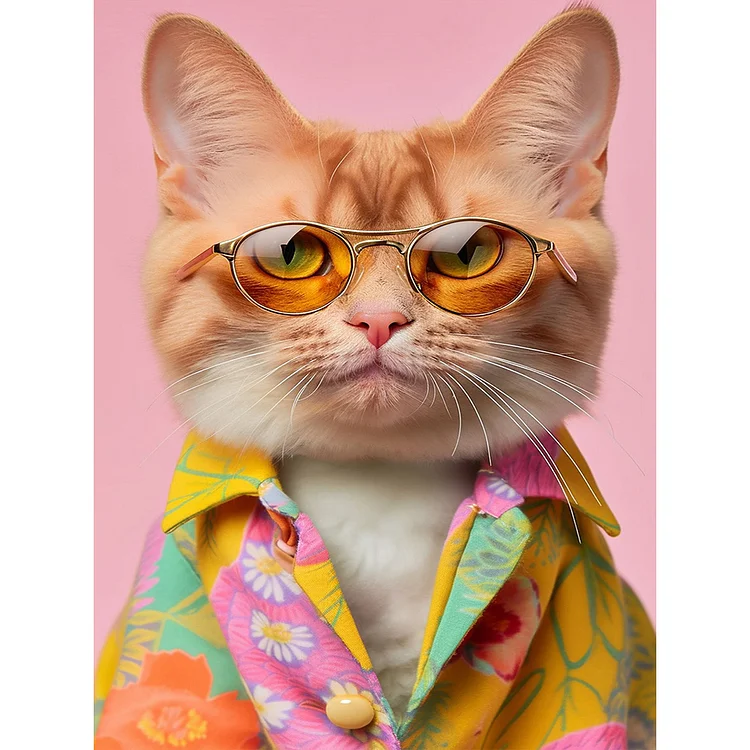 Cat With Glasses 30*40CM(Canvas) Full Round Drill Diamond Painting gbfke
