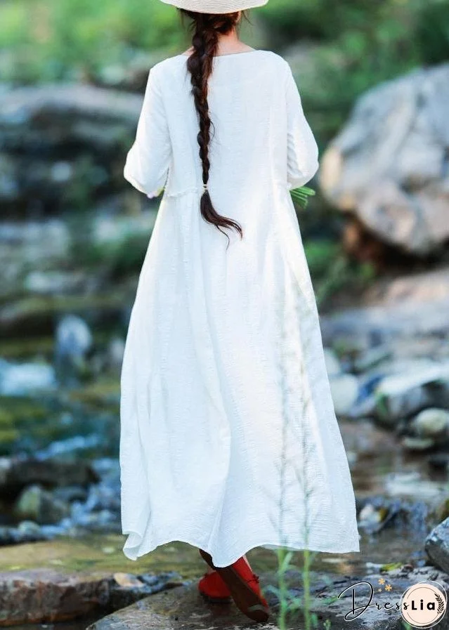 Loose O Neck large hem Spring Clothes Catwalk White Art Dresses