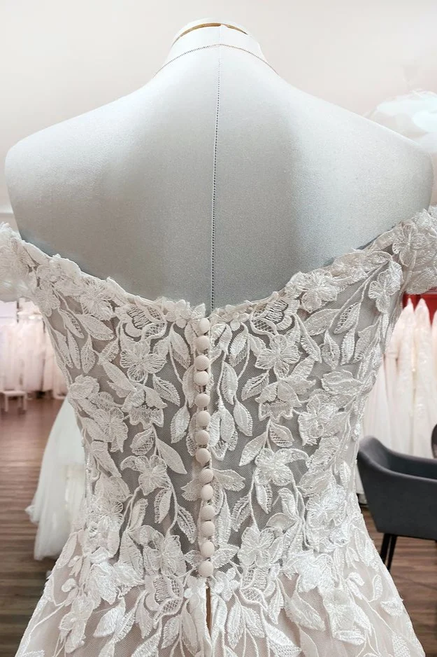 Unique A Line Off The Shoulder Tulle Sequin Applique Feather Long Wedding Dresses C4260 main image 1