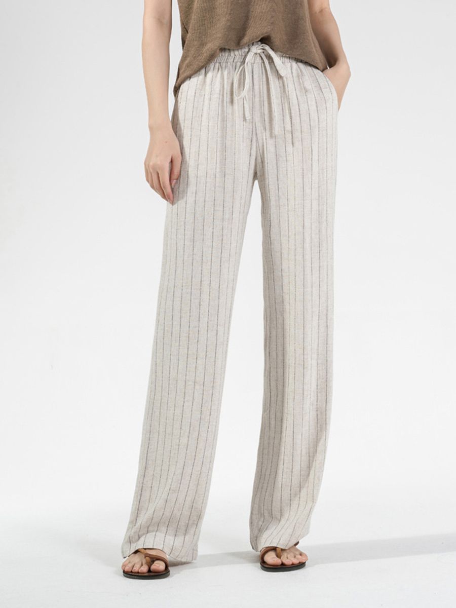 High Waist Striped Drawstring Pants