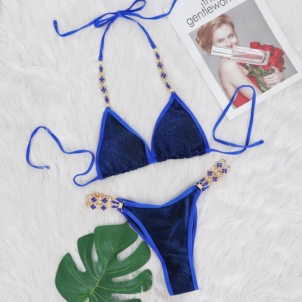 Uveng Uveng Hot Beach Vacation Bikini Crystal Diamond Women's Split Swimsuit Swimsuit