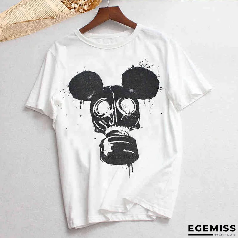 Black Fashion Casual Printed Short-sleeved T-shirt Top | EGEMISS