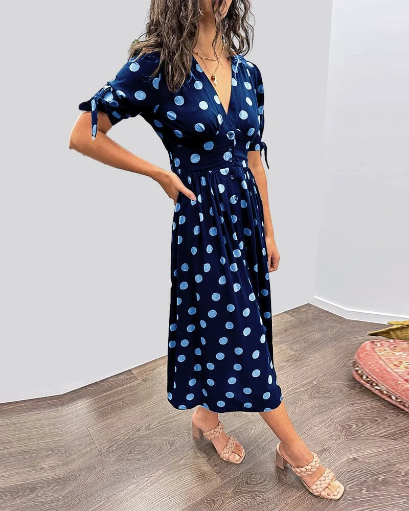 Fania - Polka Dots V-Neck Dress