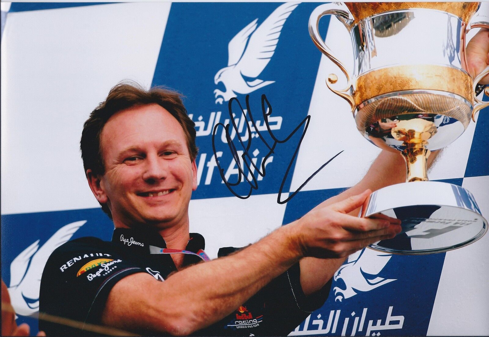 Christian Horner SIGNED Red Bull Race Winners AUTOGRAPH 12x8 Photo Poster painting AFTAL COA