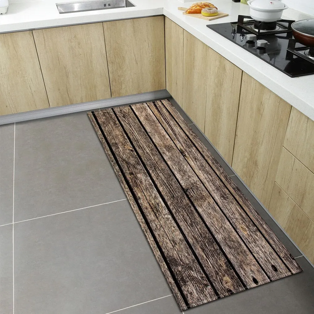 Wood Grain Kitchen Rugs Home Entrance Doormat Bedroom Living Room Decoration Carpet Hallway Balcony Bathroom Anti-Slip Floor Mat