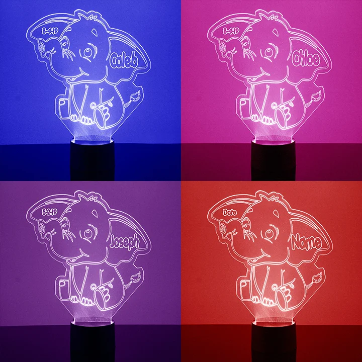 Personalized Elephant Night Light Custom Name and Date Gifts for Kids