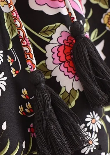 Boho Skirts in Eulalie Balck Pink Flower For Women