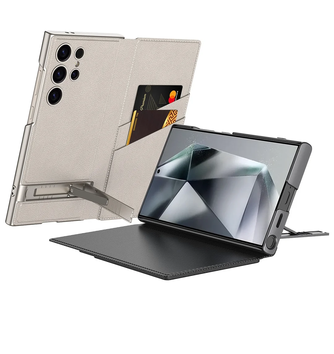 Samsung S Series Folding Stand Carbon Fiber Fine Pore Leather Phone Case