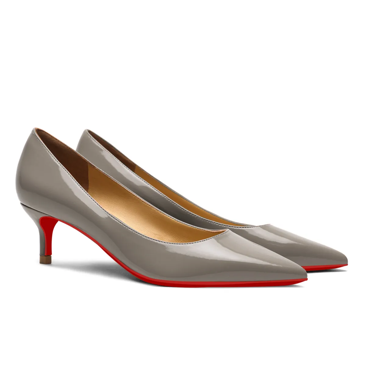 50mm Women's Low Heel Kittens Pointed Toe Casual Slip On Patent Red Bottoms Pumps-vocosishoes