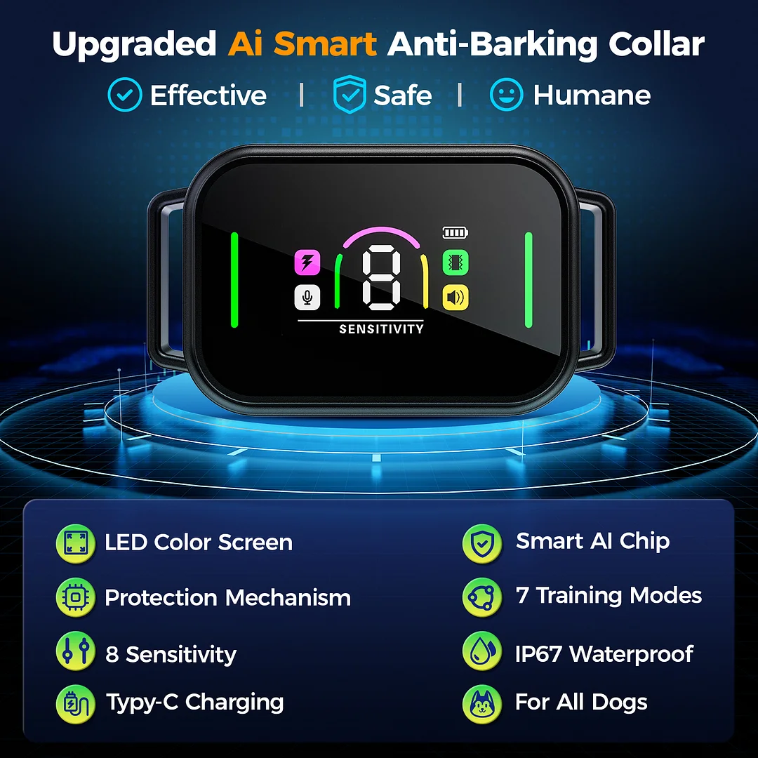 BEBANG Dog Bark Collar,7 Modes Bark Collar for Large Medium Small Dogs, Anti Barking Collar with 8 Adjustable Sensitivity