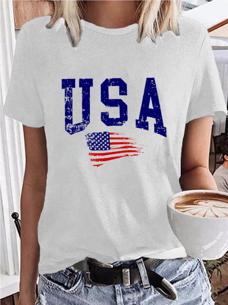 USA Flag Round Neck T-shirt