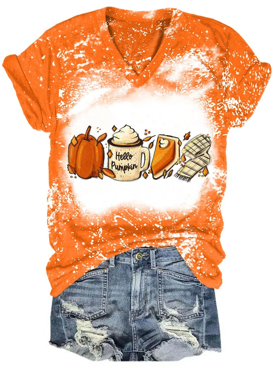 Hello Pumpkin Season Tie Dye V-neck T-shirt