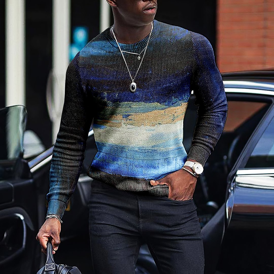 LONG SLEEVE FASHION CONTRAST COLOR ROUND NECK MEN'S TOP