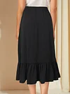Solid Color Ruffle Hem Skirt, Elegant Button Midi Skirt For Spring & Summer, Women's Clothing
