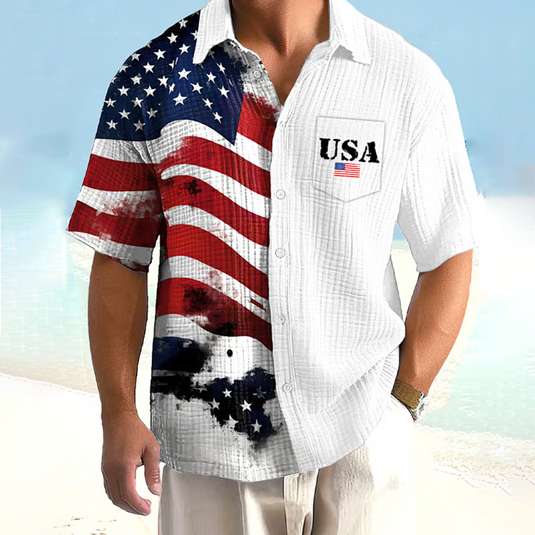 VChics Men's Independence Day Printed Short Sleeve Shirt