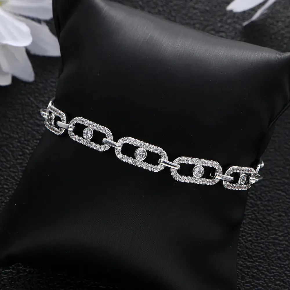 Women's Copper Cubic Zirconia Pave Setting Geometric Bracelet
