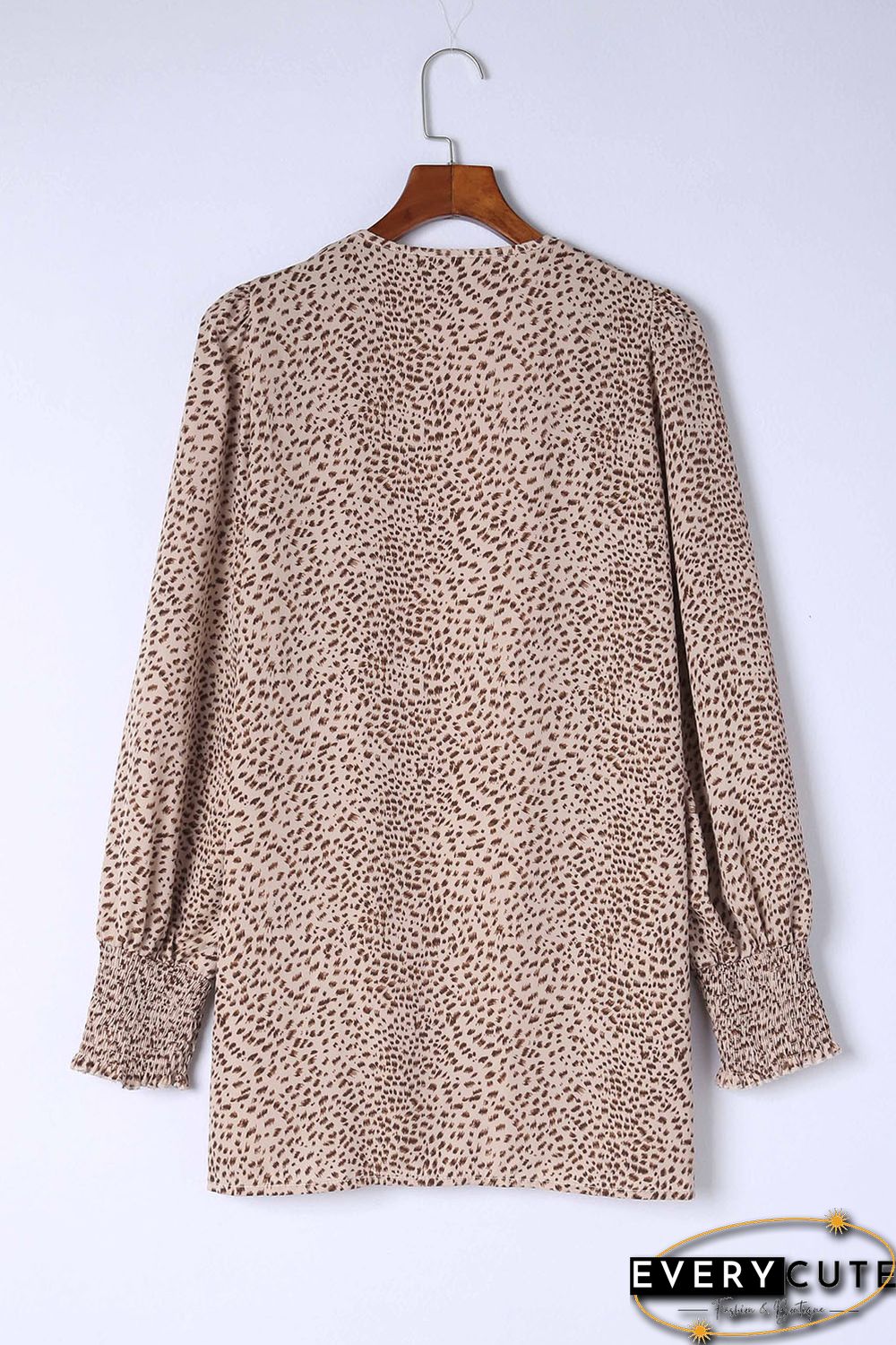Apricot Animal Print Shirred Cuff Lantern Sleeve Cardigan