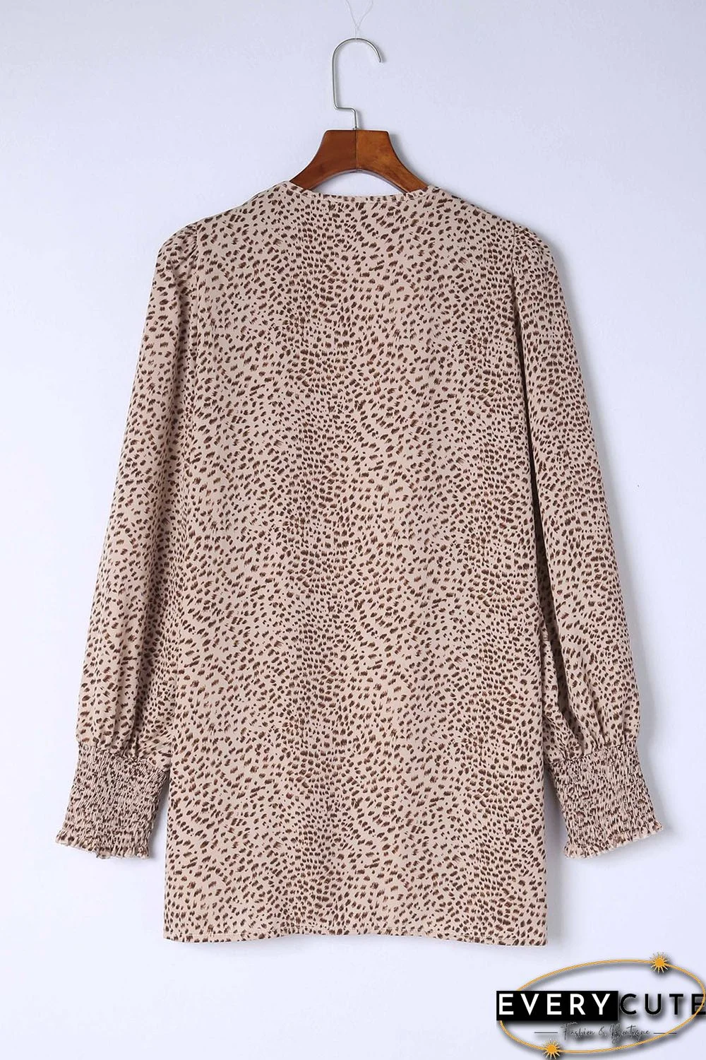 Apricot Animal Print Shirred Cuff Lantern Sleeve Cardigan