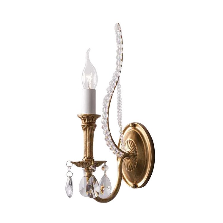 Candlestick Bedroom Sconce Light Rustic Faceted Crystal 1/2 Heads Brass Wall Lighting Fixture