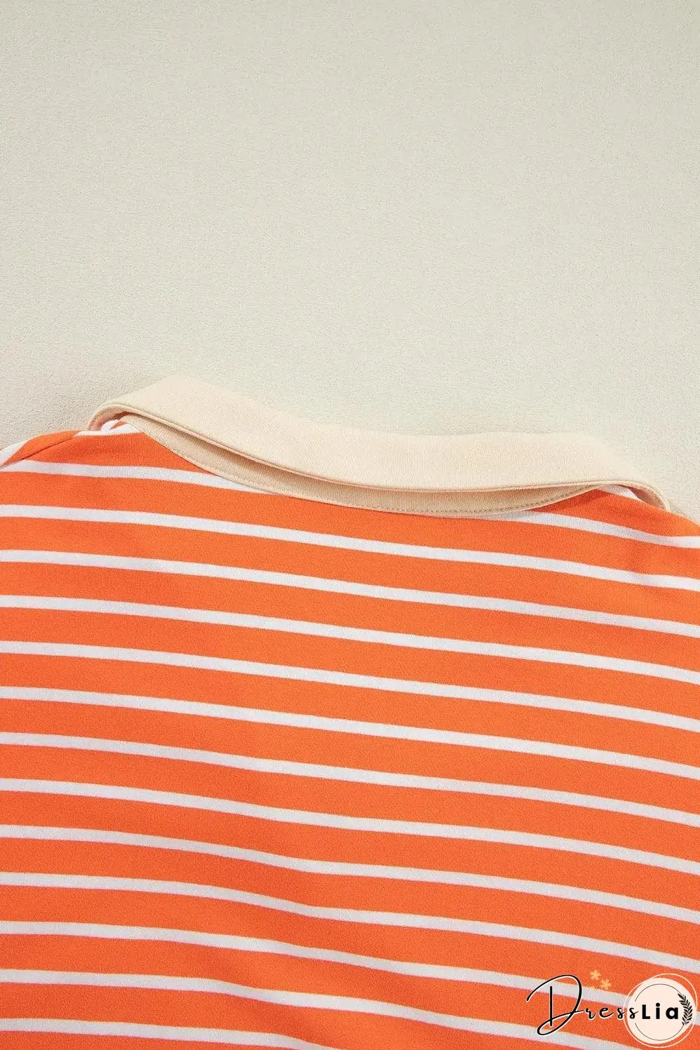 Orange Stripe Color Block Loose Fit Collared Drop Shoulder Sweatshirt