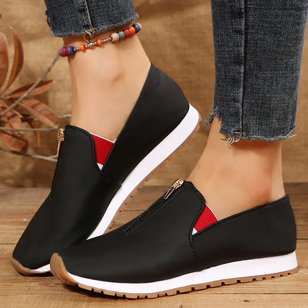 HUXM Round Toe Front Zipper Slip-On Casual Shoes