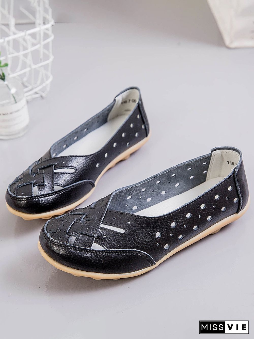 Hollow Leather Soft Sole Shoes