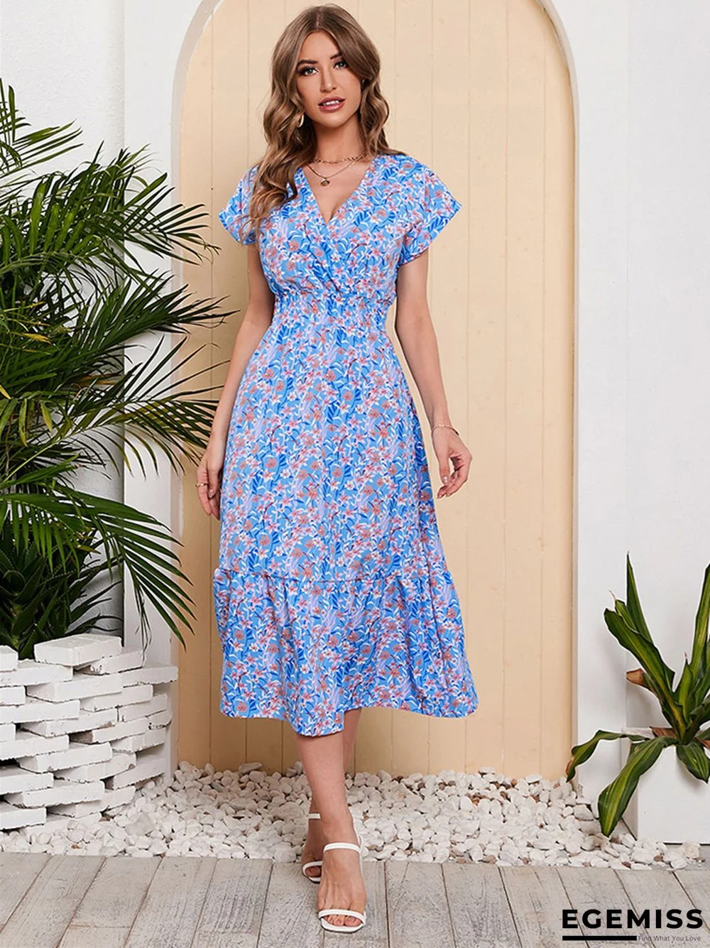 Chiffon Printed One Sleeve Large Swing Holiday Beach Dress | EGEMISS