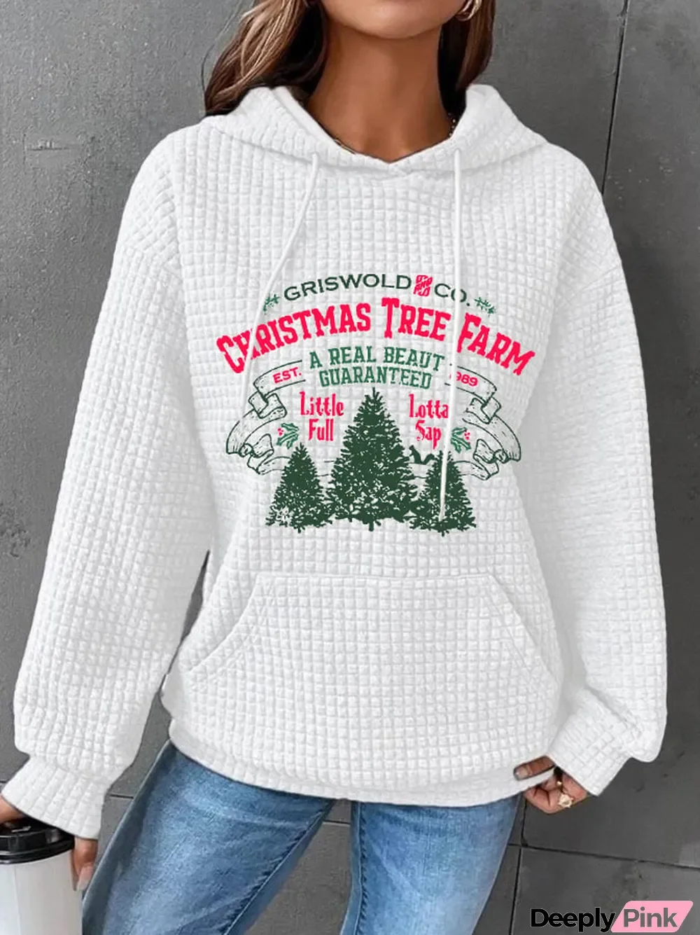 Women's Christmas Griswold Co Christmas Tree Farm Print Waffle Hoodie