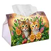 Twin Kittens Bloom DIY PULeather Diamond Painting Tissue Box for Adults Beginners Large Size Diamond Art Paper Storage Holder for Living Room Bathroom Table Decor