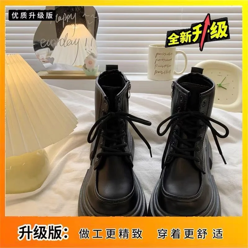 Qengg Thick-Soled Martin Boots In Autumn And Winter 2023 New Retro English Style Short Boots Fried Street Thin Boots