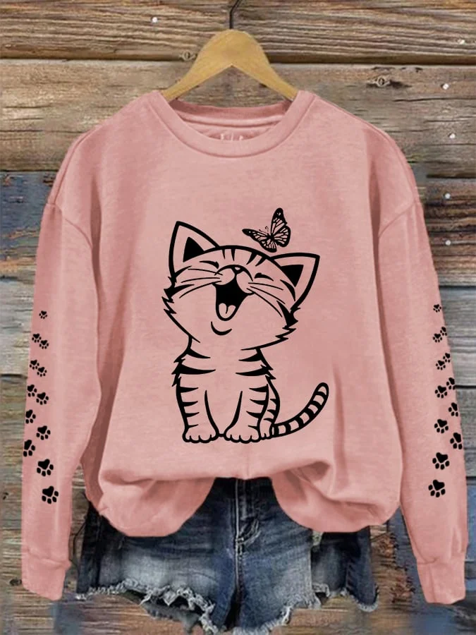 Women's Cute Cat Print Cat Lovers Casual Sweatshirt socialshop