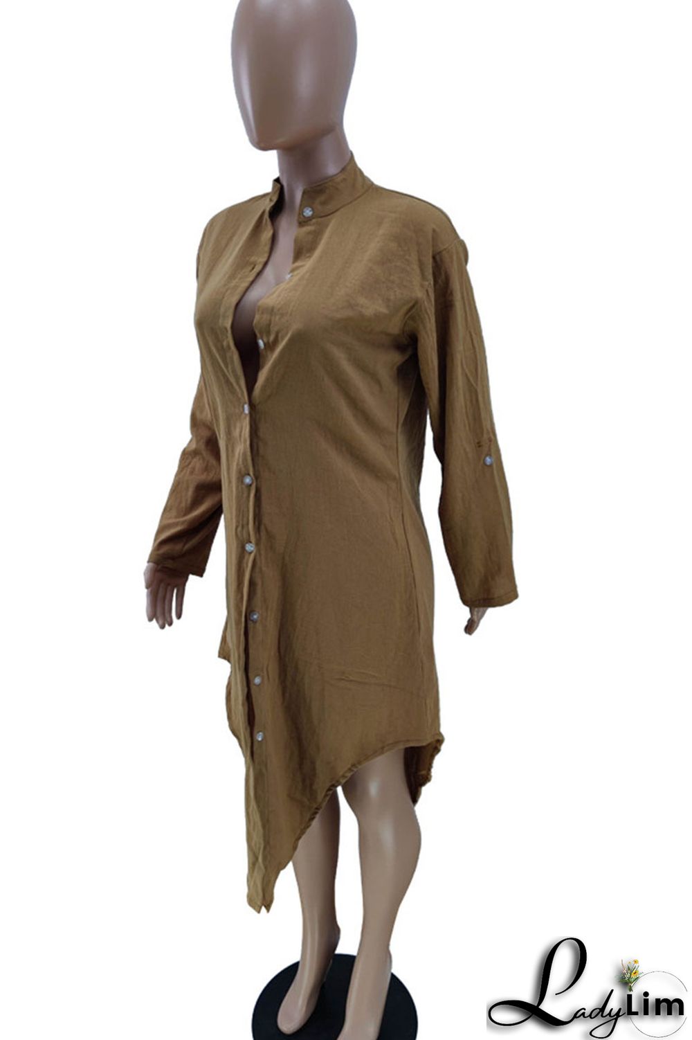 White Casual Solid Split Joint Buckle Asymmetrical Shirt Dress Dresses