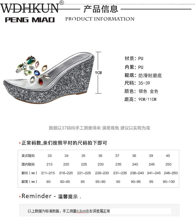 2020  Women Transparent Clear Crystal Sequins Platform Wedge Thick Sole Sandals High Heels Mules Slides Summer Beach Shoes