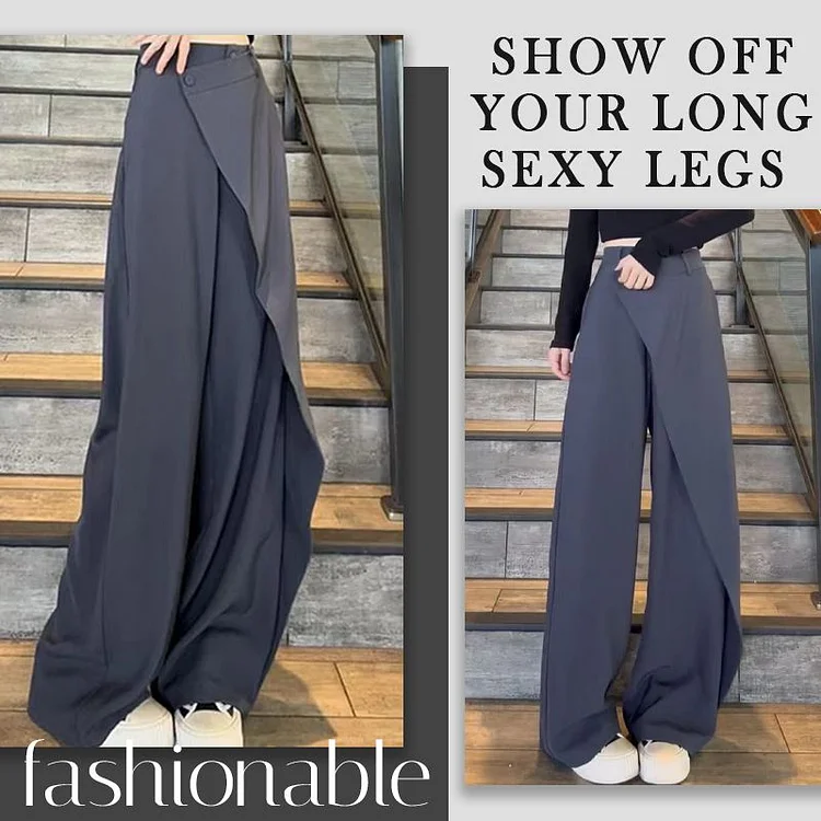 Women's Fashionable Irregular Patchwork Full-length Wide-leg Pants