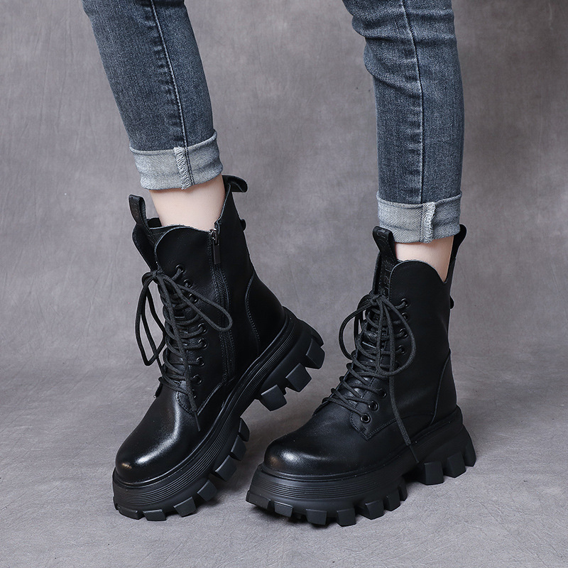 Casual Splicing Leather Thick-Soled Martin Boots
