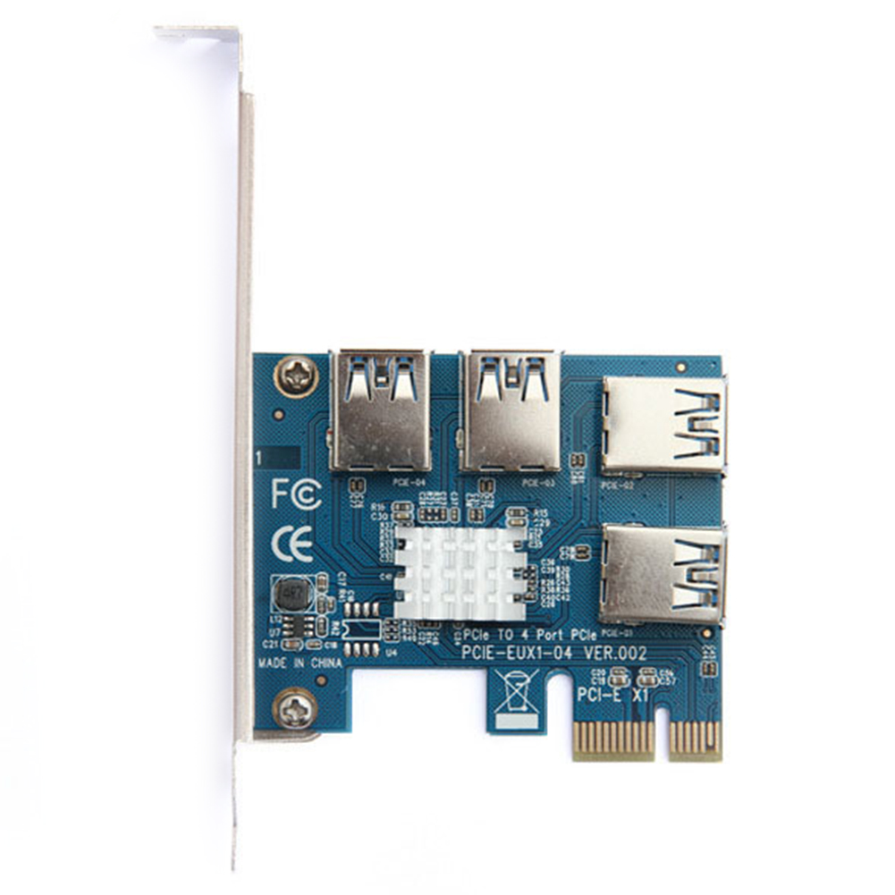 

PCIe to PCI-Express Adapter 1x to 16x 1 to 4 USB 3.0 Riser with IC Heatsink, 501 Original