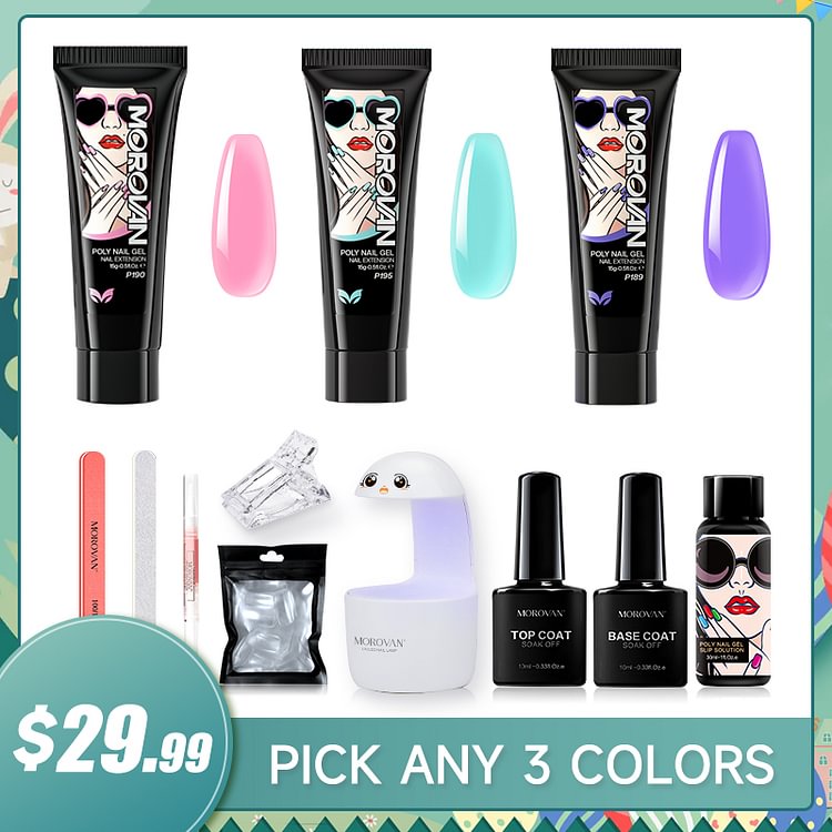 Free Choice 3 From 120+ Colors 15ml with 8W Finger Nail Lamp Poly Nail Gel Starter Kit