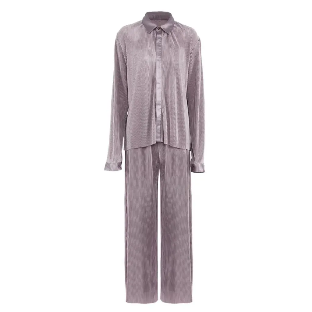 Joskka Womens Fashion Homewear Loose Long Sleeve Blouses And High Waist Wide Leg Pants