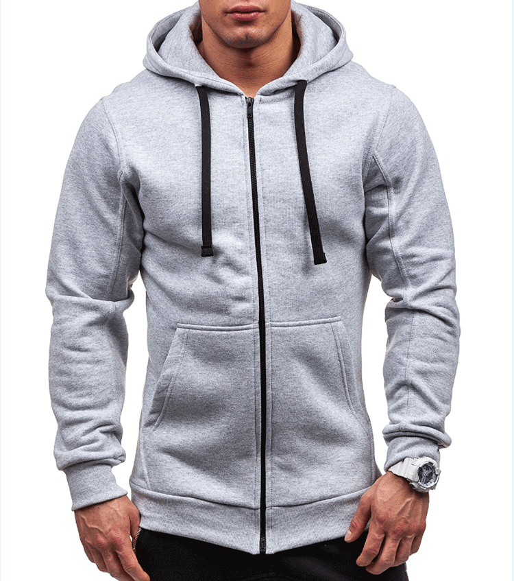 Fashion Men's Sports Zip Jacket Cotton Solid Hoodie Sweatshirts