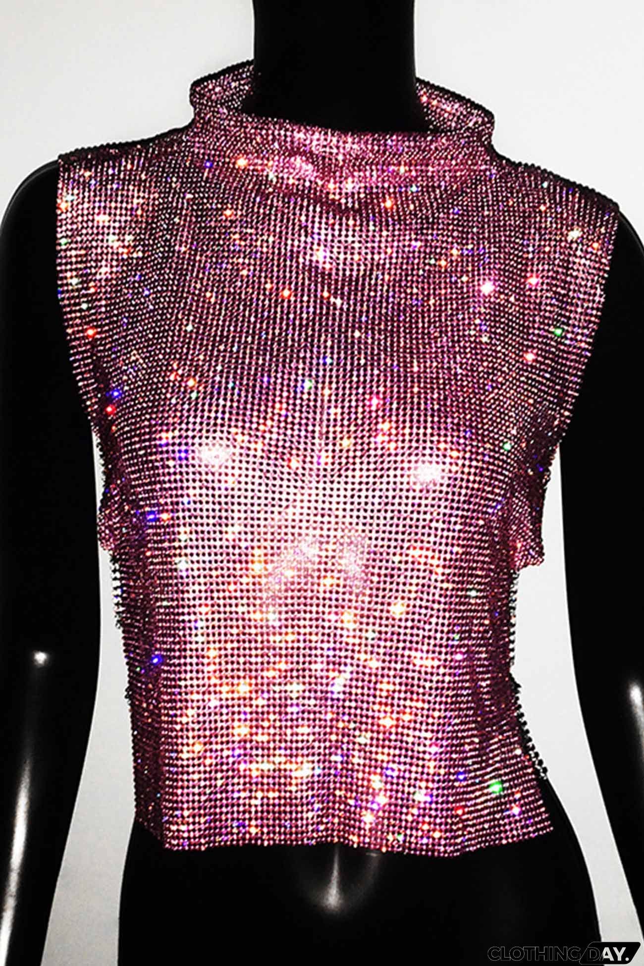 Rhinestone Mock Neck Tank Top