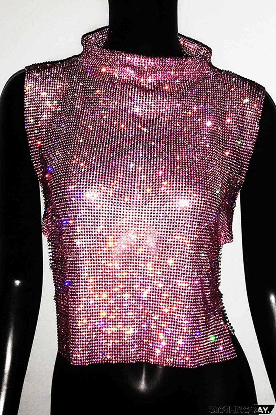 Rhinestone Mock Neck Tank Top