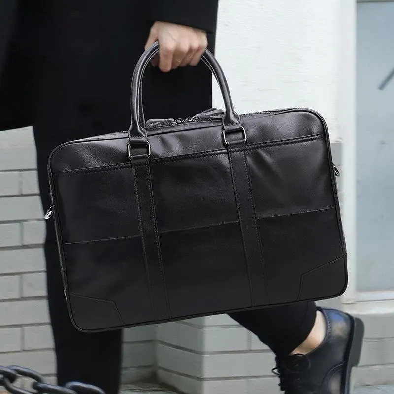Retro Men's Leather Brifecase 15.6 Laptop Portable Bag