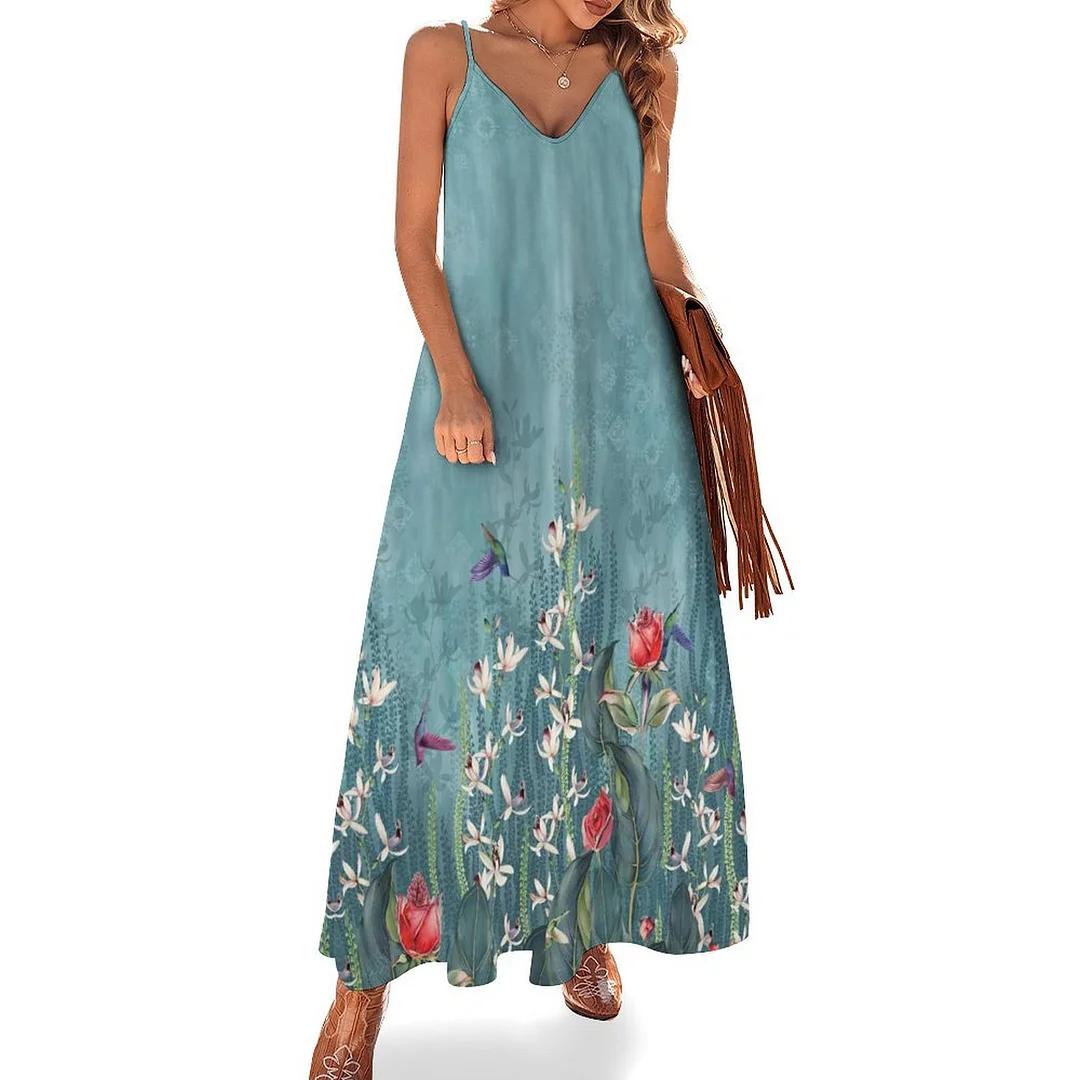 Style & Comfort for Mature Women Plus Size Printed Sling Casual Women Maxi Dress in Pattern Floral, Green, Red