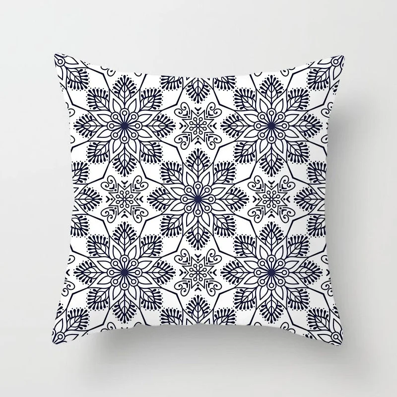 Blue White Porcelain Print Cushions Case Bohemian Style Mandala Geometry Pillows Case Modern Fashion Sofa Chairs Throw Pillows