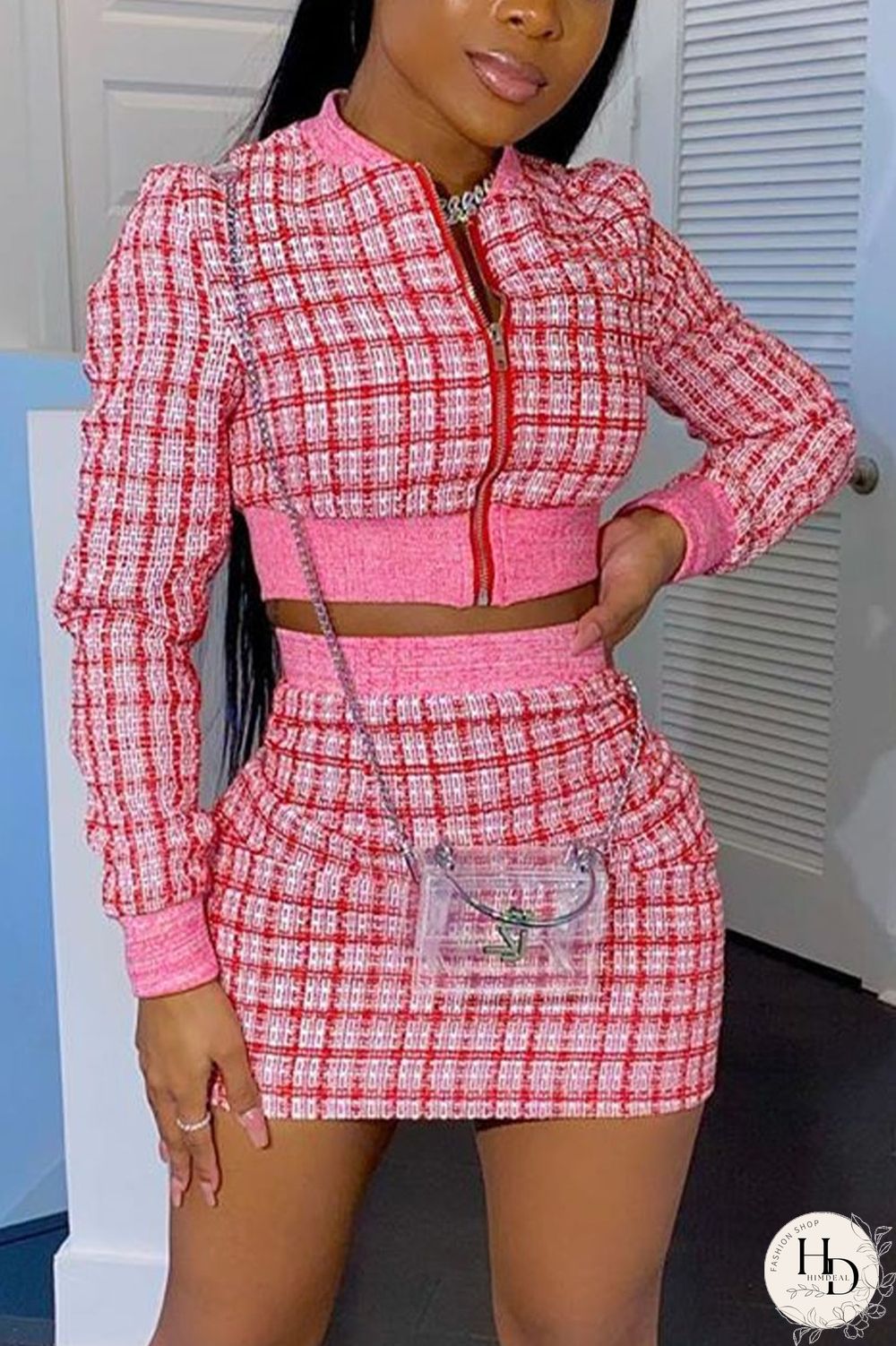 Dark Green Elegant Print Split Joint O Neck Long Sleeve Two Pieces